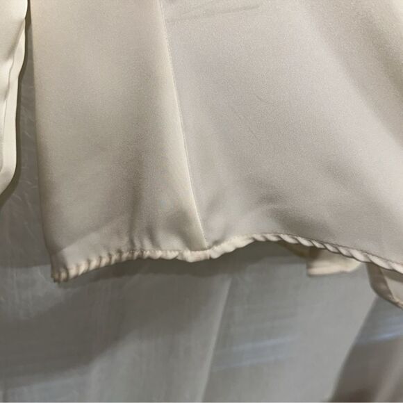 ZARA L Ivory Preppy Outer Shell Long Sleeve Front Tie Beaded Button Blouse - Picture 7 of 15